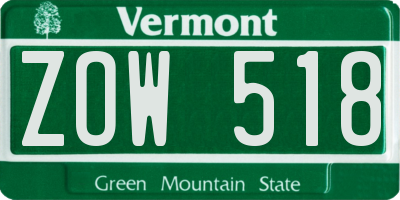 VT license plate ZOW518