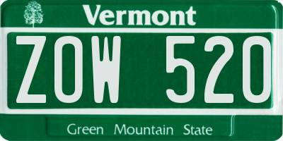 VT license plate ZOW520