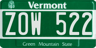 VT license plate ZOW522