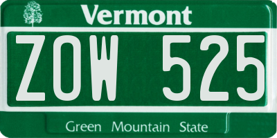 VT license plate ZOW525