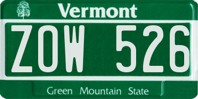 VT license plate ZOW526