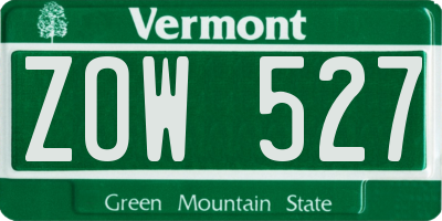 VT license plate ZOW527