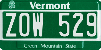 VT license plate ZOW529