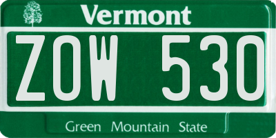 VT license plate ZOW530
