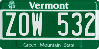 VT license plate ZOW532