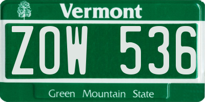 VT license plate ZOW536