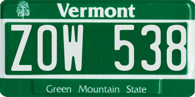 VT license plate ZOW538