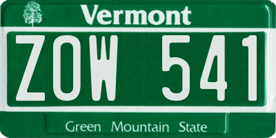 VT license plate ZOW541