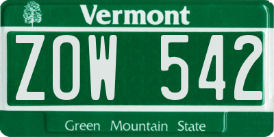 VT license plate ZOW542