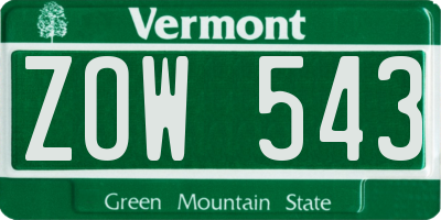VT license plate ZOW543