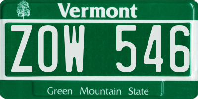 VT license plate ZOW546