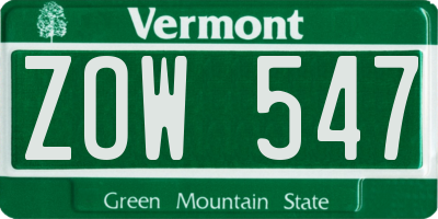 VT license plate ZOW547