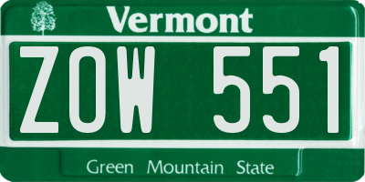 VT license plate ZOW551