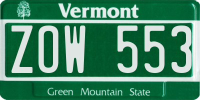 VT license plate ZOW553