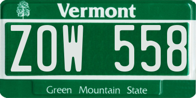 VT license plate ZOW558