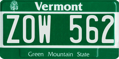 VT license plate ZOW562