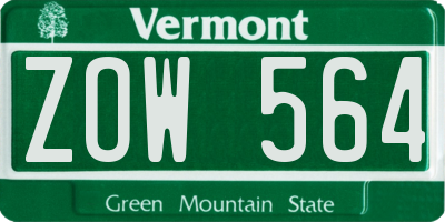 VT license plate ZOW564