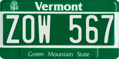 VT license plate ZOW567