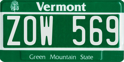 VT license plate ZOW569