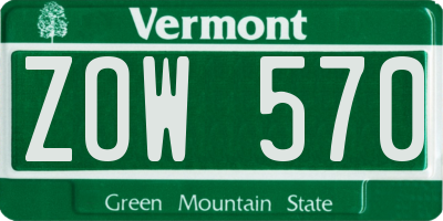 VT license plate ZOW570