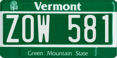 VT license plate ZOW581