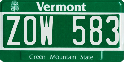 VT license plate ZOW583