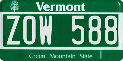 VT license plate ZOW588