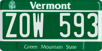 VT license plate ZOW593