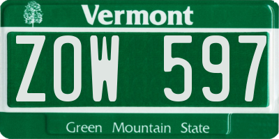 VT license plate ZOW597