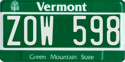VT license plate ZOW598