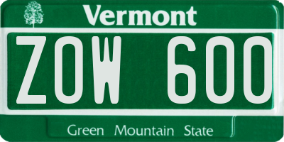 VT license plate ZOW600