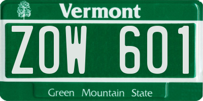 VT license plate ZOW601