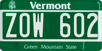 VT license plate ZOW602