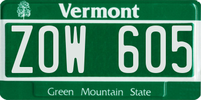 VT license plate ZOW605