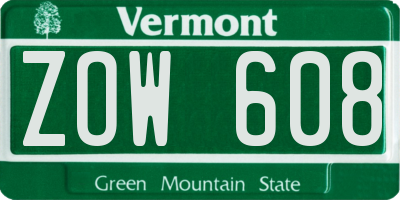 VT license plate ZOW608