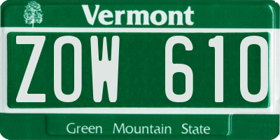 VT license plate ZOW610