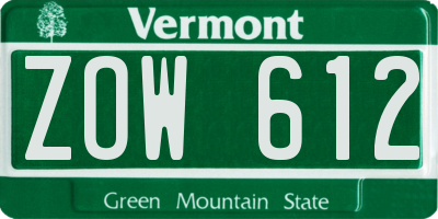 VT license plate ZOW612