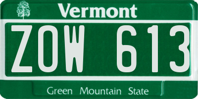 VT license plate ZOW613
