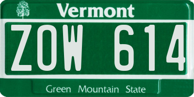 VT license plate ZOW614