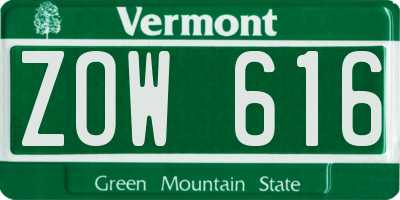 VT license plate ZOW616