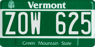 VT license plate ZOW625