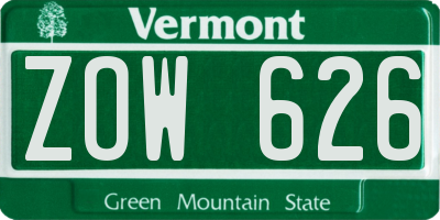 VT license plate ZOW626