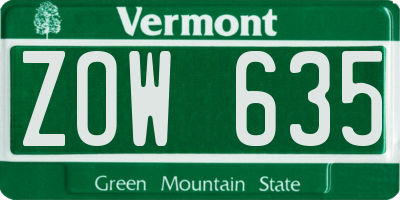 VT license plate ZOW635
