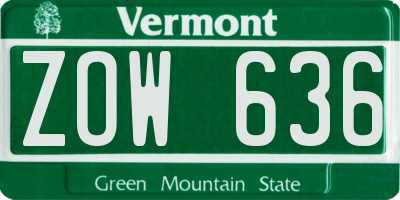 VT license plate ZOW636