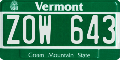 VT license plate ZOW643
