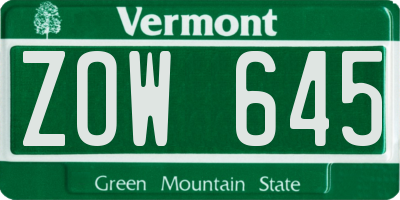 VT license plate ZOW645