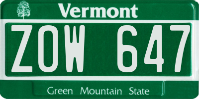 VT license plate ZOW647