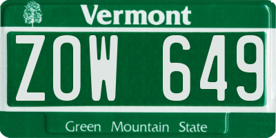 VT license plate ZOW649
