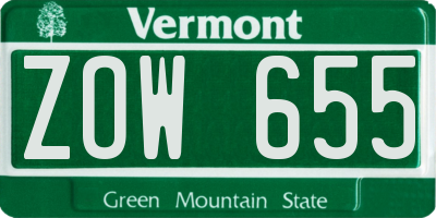 VT license plate ZOW655
