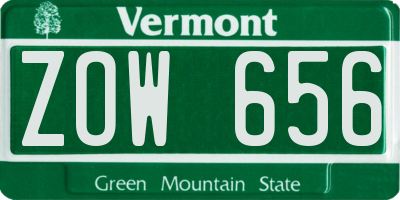 VT license plate ZOW656